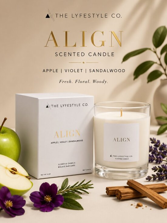 The Lyfestyle Co Other - The Lyfestyle Co Align 8 oz Candle Apple Violet Sandalwood Luxury Soy NIB